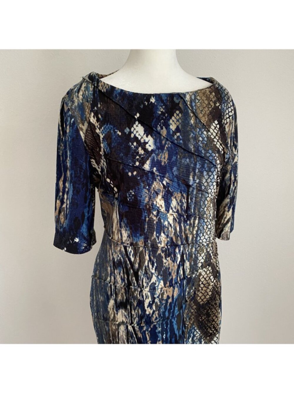 Connected Petite Womens 8P Blue Brown Snake Print Jersey Knit Sheath Dress - Picture 2 of 12